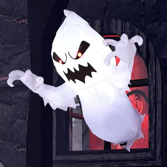 3.5 FT Halloween Inflatable Ghost with Build-in LEDs, Blow Up Flying Ghost Broke - Picture 1 of 7